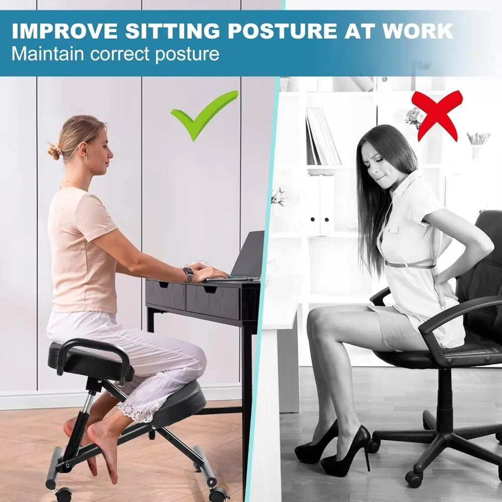 كرسي مكتب مريح قابل للتعديل للركوع مع دعم قطني لراحة الورك والاجتماعات #4