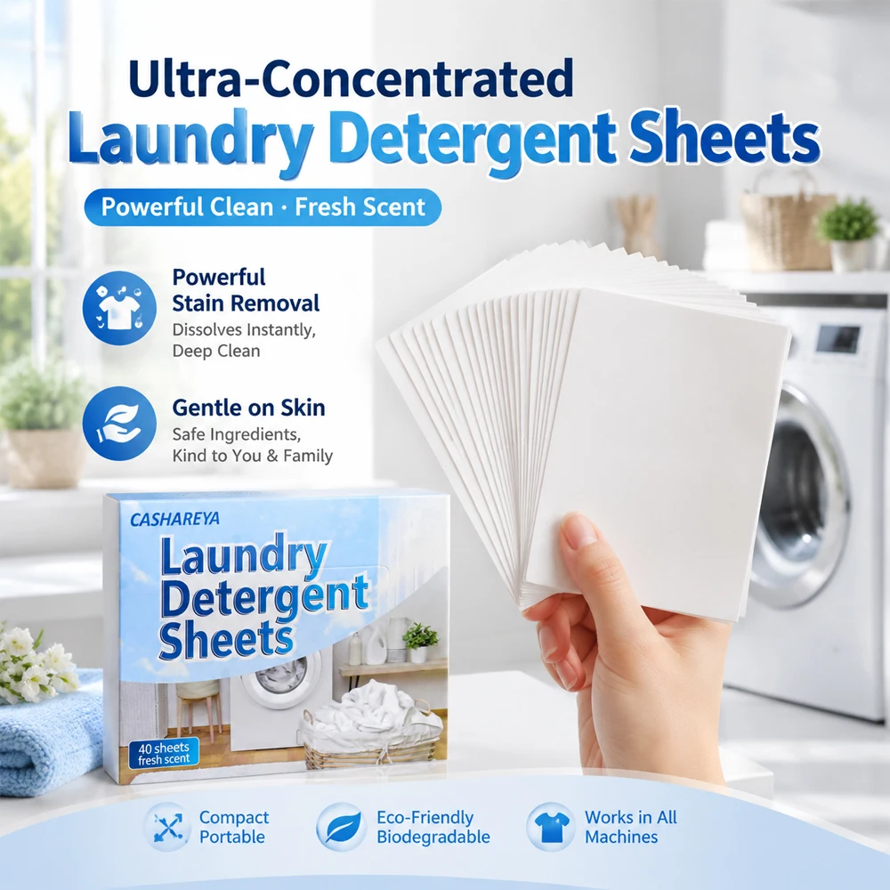 

CASHAREYA Laundry Detergent Sheets 40 Pcs Concentrated Travel Laundry Paper Eco-Friendly Clothes Cleaning for Washing Machine