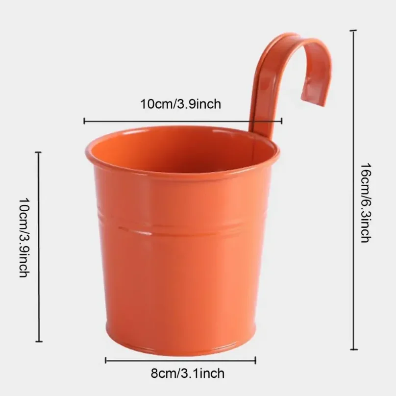 Iron Hanging Flower Pot Balcony Planter with Detachable Hook Solid Color Herb Pot for Indoor Windows Garden Fence Railing