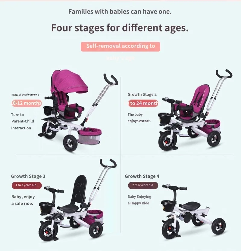 Triciclos dobráveis para crianças, bicicletas para bebês, Baby Trolleys, Trike reversível Walker para criança, novo