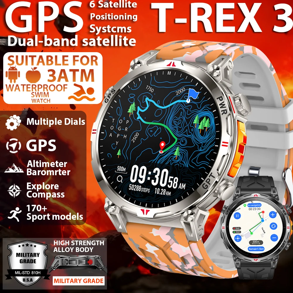 2026 جديد العسكرية الصف GPS ساعة ذكية المدمج في GPS البوصلة مقياس الارتفاع بارومتر 5ATM مقاوم للماء 650mAh الرياضة دعوة سوار الرجال #1