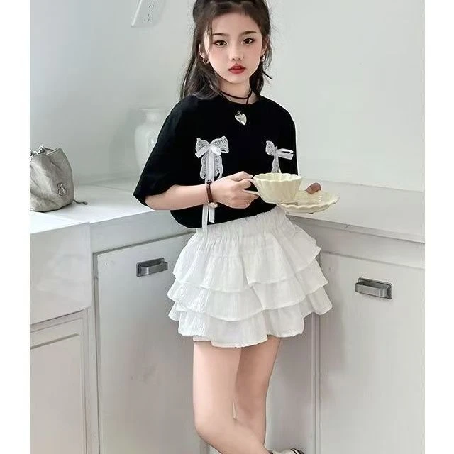 

2025 New Style Girls Summer Casual Pleated Skirt Short Sleeve Suit 8-16 Years Old Girls Jk Style Fashion Top + Skirt 2-piece Set