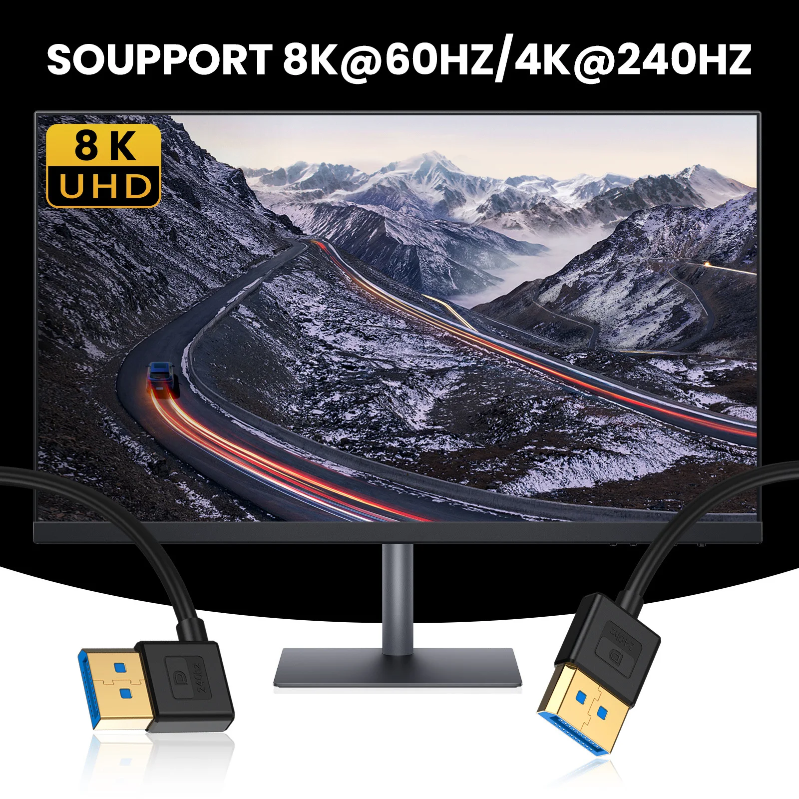 Soft silicone material version 1.4 with up, down, left, right bending DP cable 8K@60Hz compatible 4K@165Hz   2K@240Hz