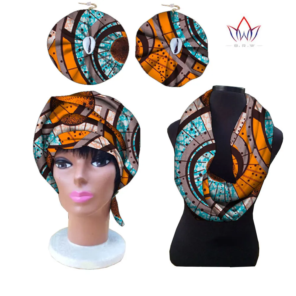 2023 African Headscaft Ankara Earrings Scaft Set African Matching Headcaft Africa Wax Print Cotton Earrings Nigeria WYB108