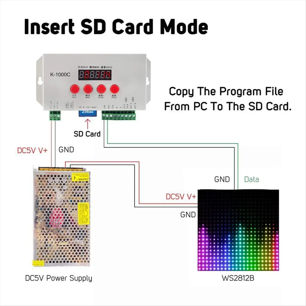 Welcome Deal~K1000C SD Card Controller RGB Controller WS2801 WS2811 WS2812B LPD6803 LED 2048 Pixels Program Controller DC5-24V view 4