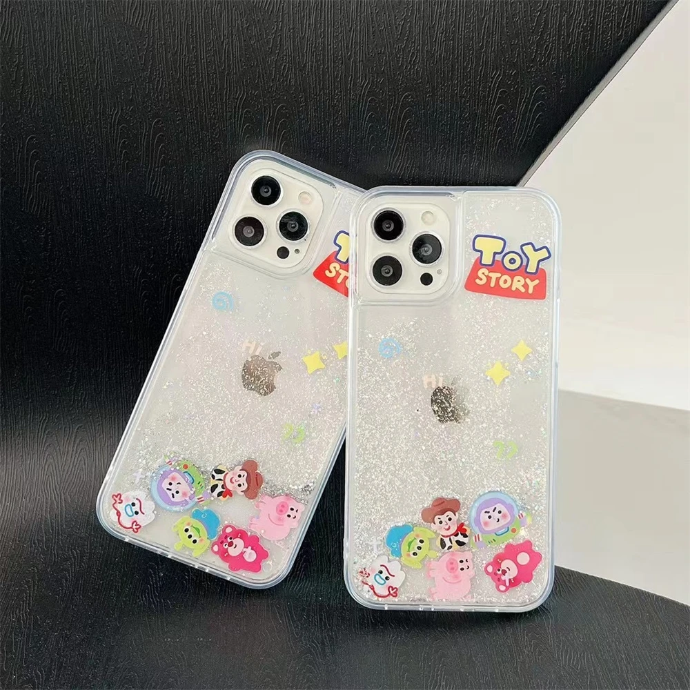 Blingbling Quicksand Glitter phone case for iphone 11 12 13 promax 14 15plus 16 Pro Max Acrylic Cover Toy Story Princess