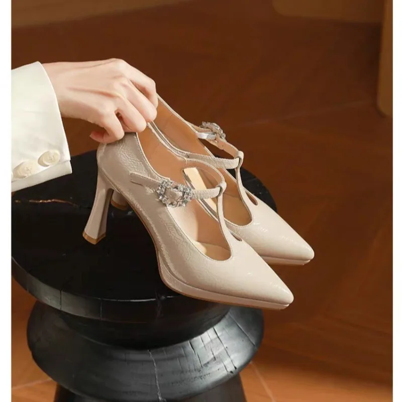 

Новые женские туфли на высоком каблуке с острым носком во французском стиле, с низким вырезом, на платформе, модель Мэри Джейн, весна 2026