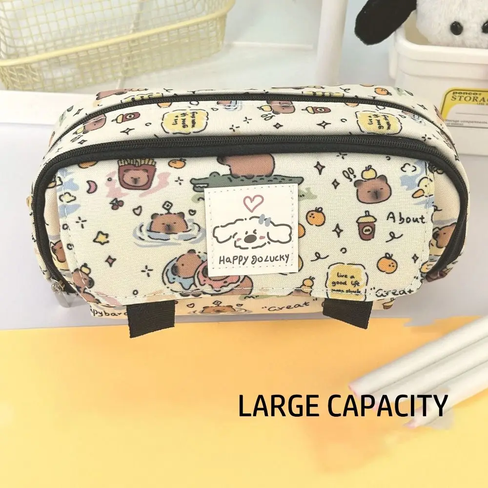 Capybara Cartoon Print Pencil Case Multi-functional Large Capacity Pen Bag Flip Over Stationery Storage Pouch for Student Gift