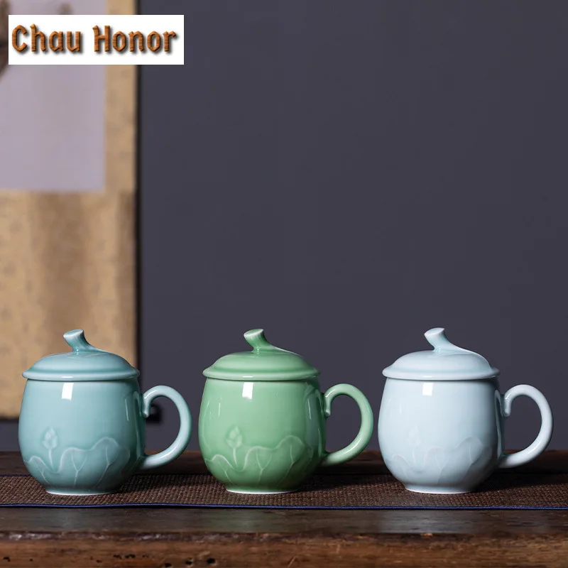 

380ml Longquan Celadon Lotus Coffee Mug Boutique Cappuccino Latte Cup Afternoon Tea Mug Personal Office Water Cup Tableware Gift