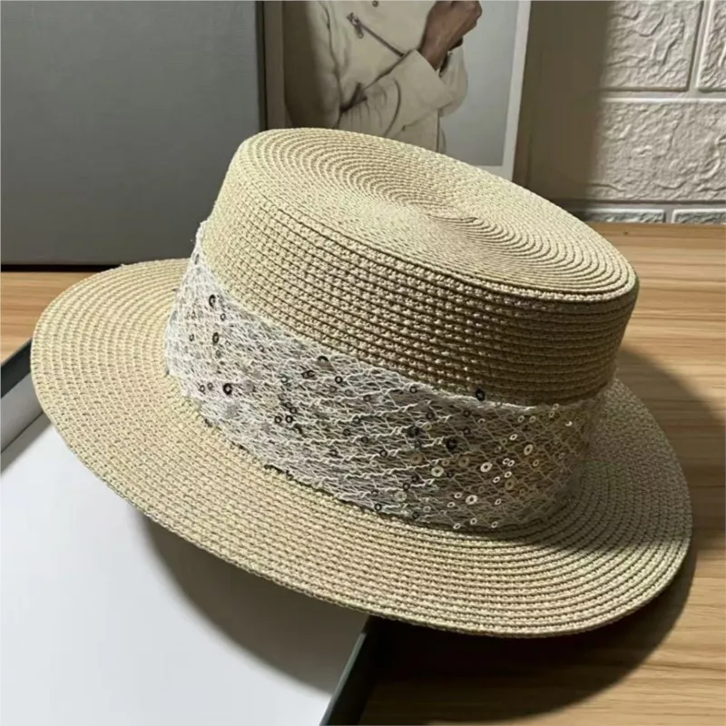 Elegant flat-brimmed hat for women to go out the versatile that shows off face small sun-protective