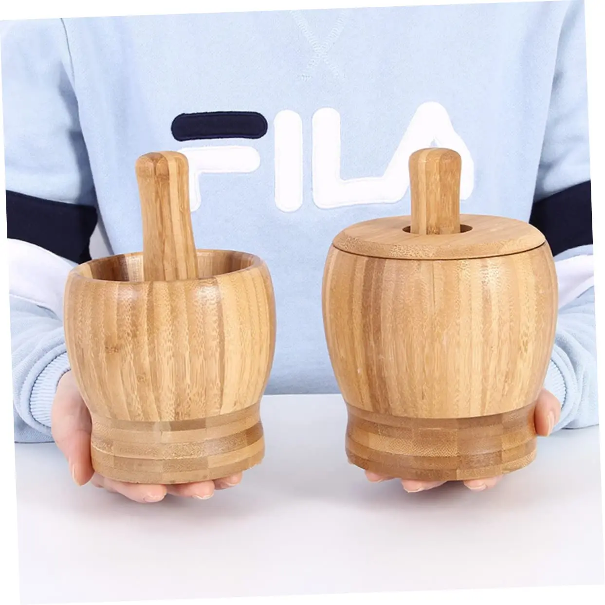 Wooden Mortar And Pestle Set Spice Pepper Crusher Garlic Herb Spice Mixing Grinding Crusher Bowl Restaurant Kitchen Tools