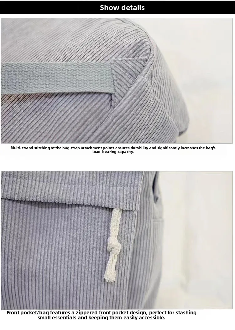 Cord-Rucksack, Academy Fashion Schultaschen für Mittelschule/Highschool und College, niedliche Quastendetail, vielseitige lässige Alltagstasche – Detail 14