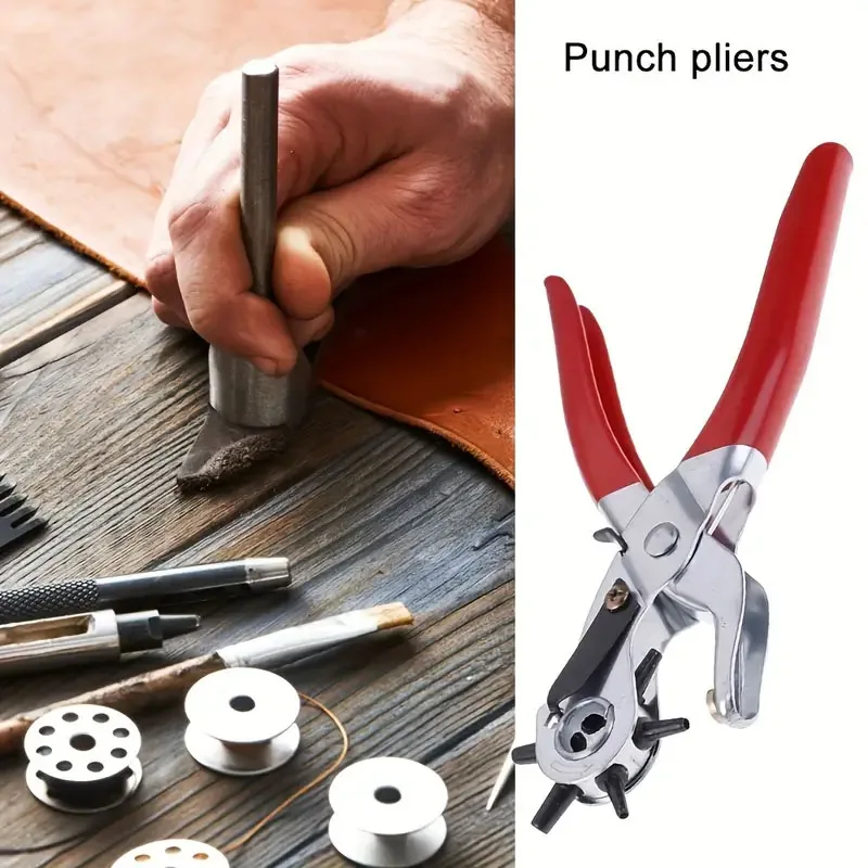 Leather Belt Hole Punch Plier Eyelet Puncher Revolve Sewing Machine Bag Setter Tool Watchband Strap Household Leathercraft