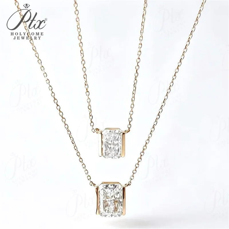 1-2ct Laborgezüchteter Diamant-Anhänger Halskette DEF VS Solitär Radiant-Schliff 10K 14K Gold Klassische Halskette für Damen Schmuck Charms – Detail 1