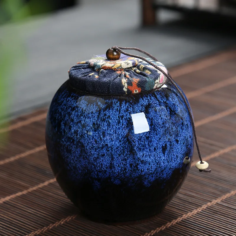 Creative Kiln Change Ceramic Tea Caddy Sealed Jar Small Tea Box Portable Tea Can Food Candy Storage Container Home Decoration