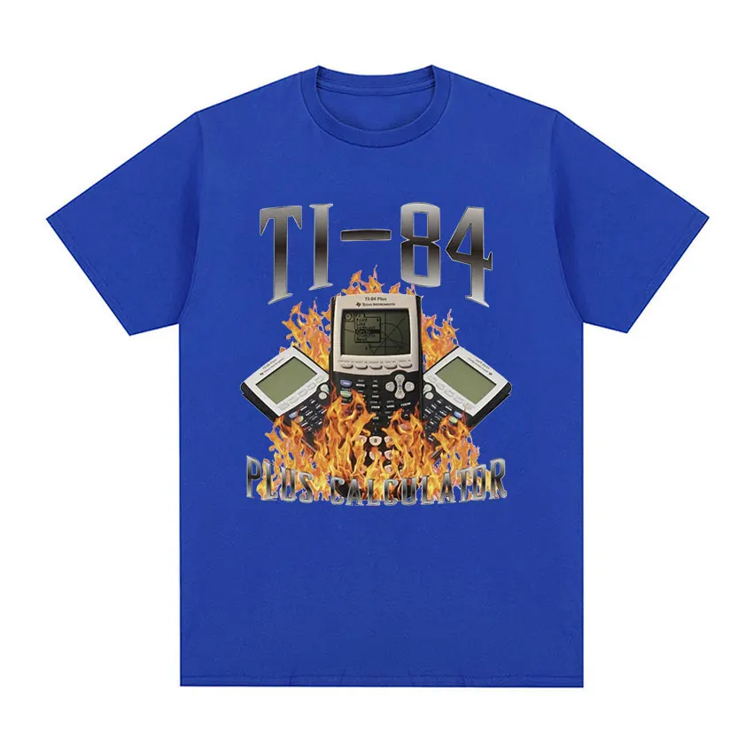 تي شيرت جرافيك بأكمام قصيرة للرجال ، موضة عتيقة ، قطن 100% ، ملابس شارع كبيرة الحجم ، آلة حاسبة مضحكة ، TI-84 Plus