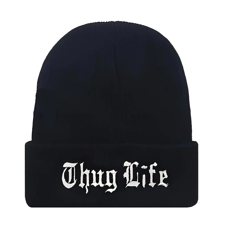 Ski caps for men and women Y2K wind knit cap, wool hat embroidered letters THUG LIFE Beanie Warm Cold Hat