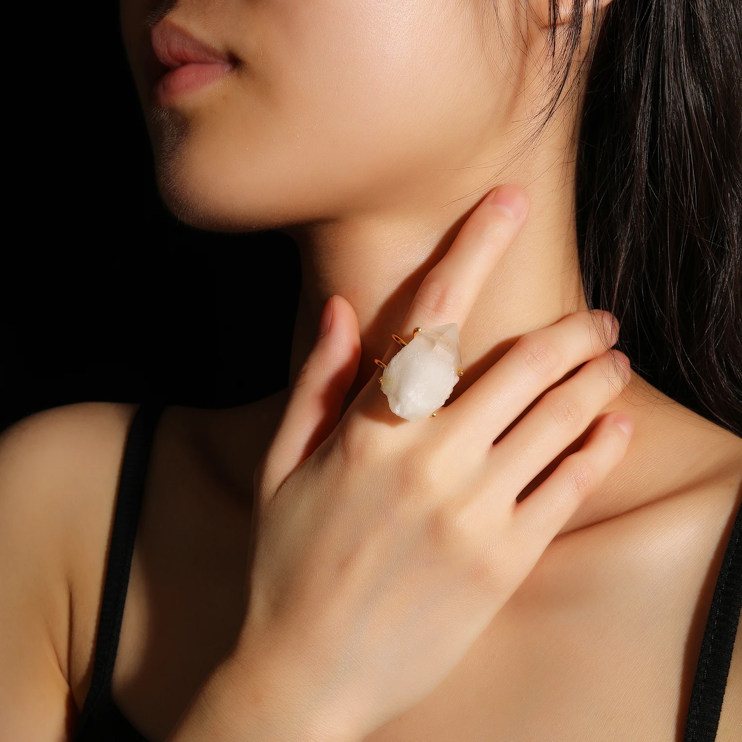 Natürlicher Azurit-Malachit-Geode-Fingerring, verstellbar, vergoldet, versilbert, Ring im Bohemian-Stil, Unisex-Accessoire – Detail 5