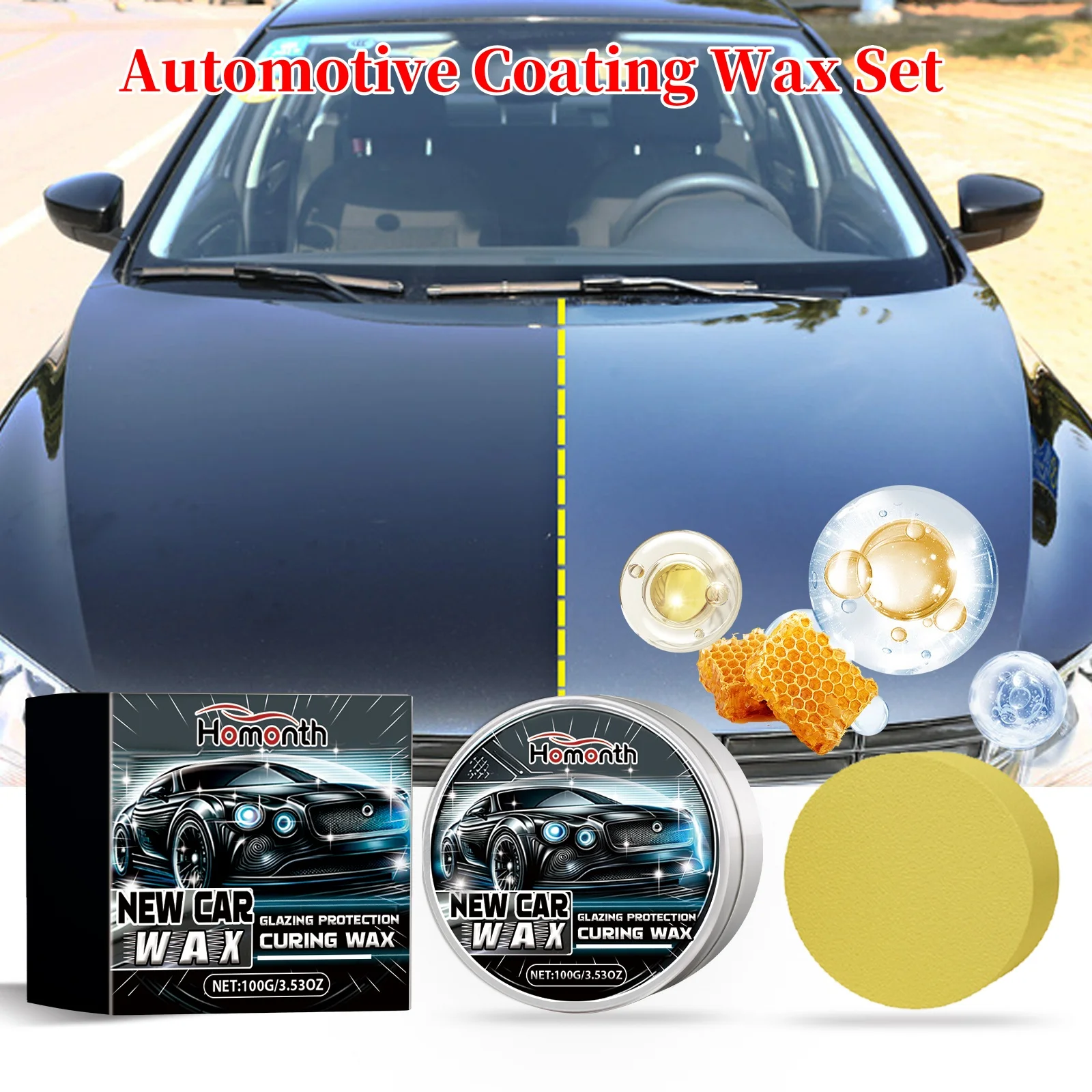 

100g Car Wax Crystal Plating Set High Gloss Shine Waterless Car Wash Wax Super Hydrophobic Coating Glazing Hard Glossy Wax Layer