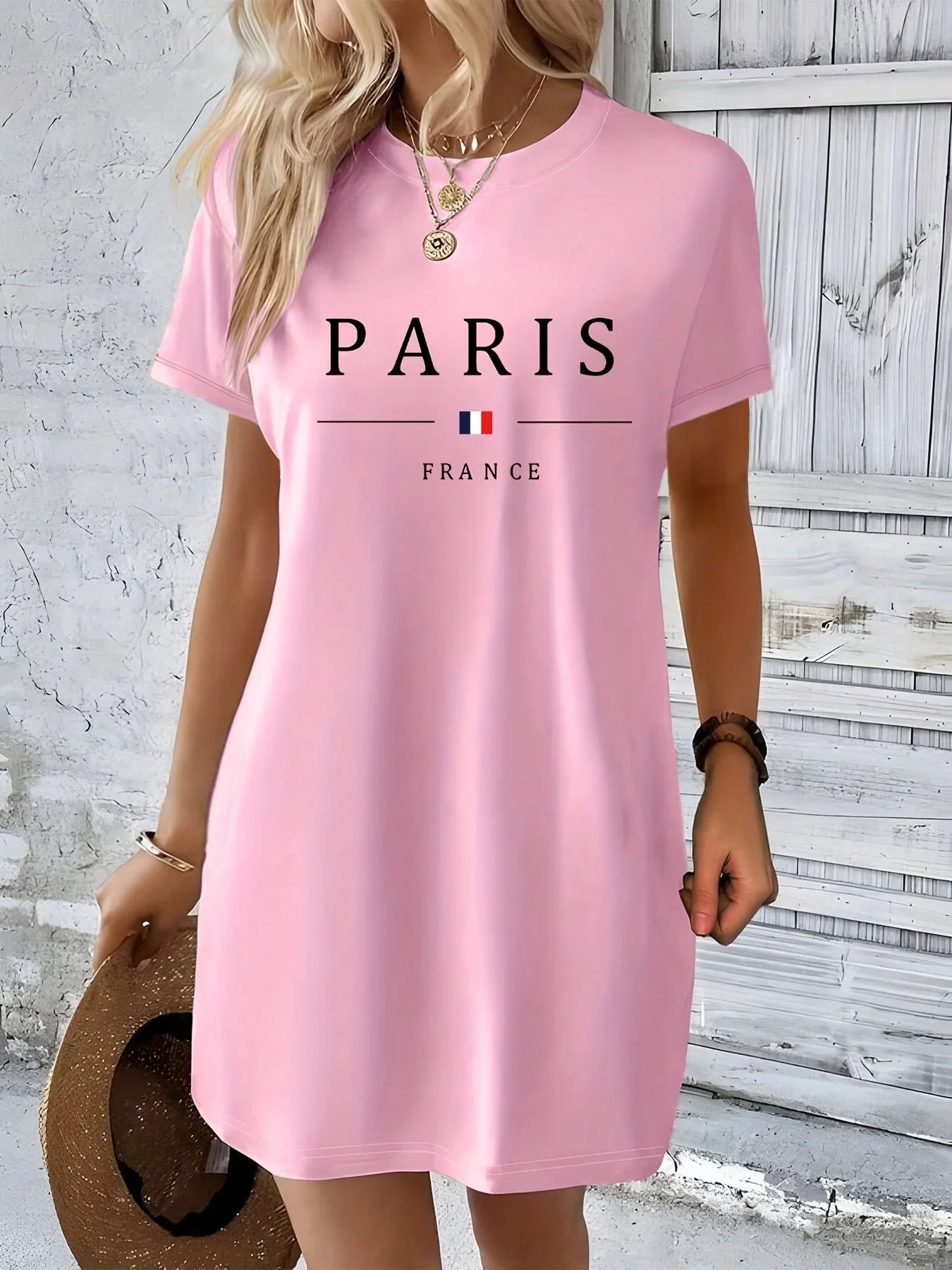 Robe t-shirt graphique Paris décontractée pour femmes, manches courtes, col rond, coupe ample, printemps et été