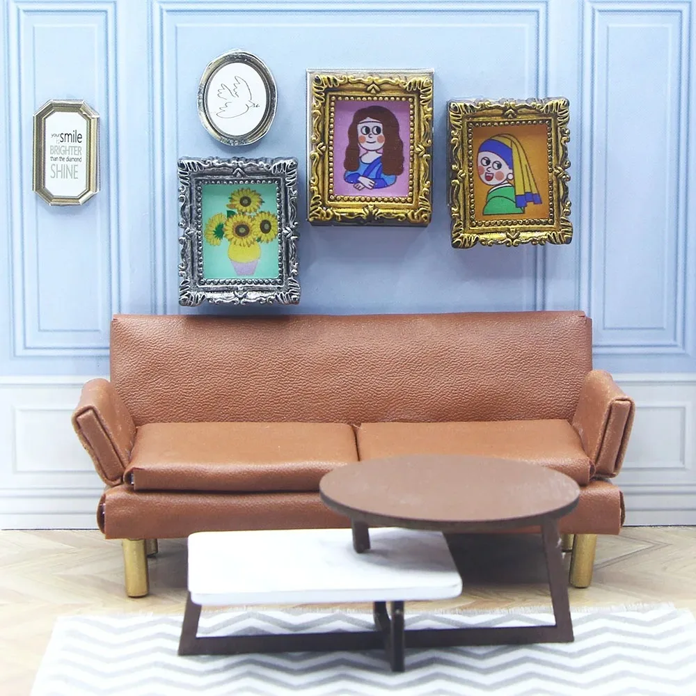 1:12 Miniature Painting Mural Wall Picture Creativity Frame Mural Wall Painting For Living Room Golden Framed Dollhouse Decor