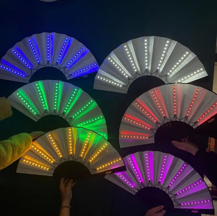 

Party Decoration Luminous Folding Glow Fan 13inch Led Play Colorful Hand Held Rave Fans For Dance Neon DJ Night Club Party SN