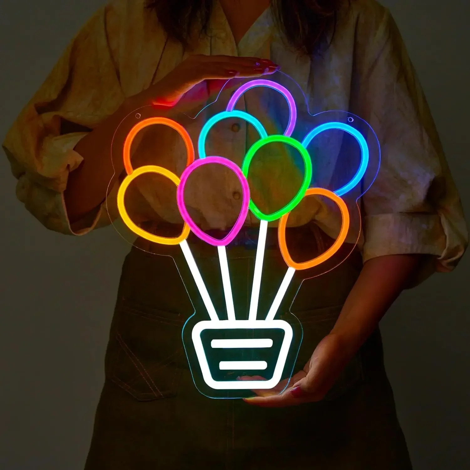 Colorful Balloon Neon Sign LED Wall Art USB Powered Acrylic Flower Bouquet Glow Lamp Kids Room Party Birthday Cafe Decor Light