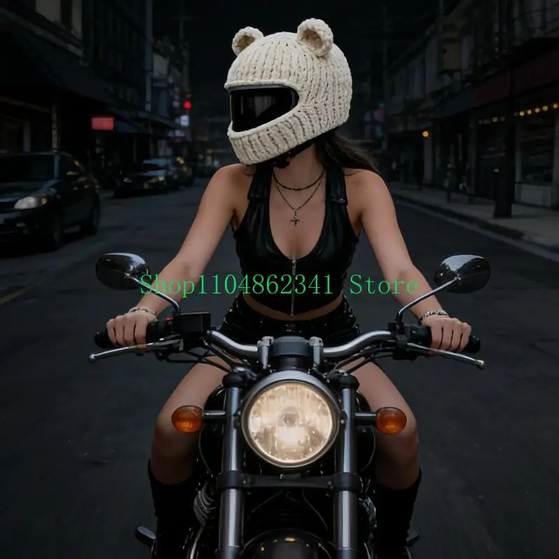 652F Bear Ear Helmet Cover Windproof Knit Cap Helmet Protector for Scratch Prevent