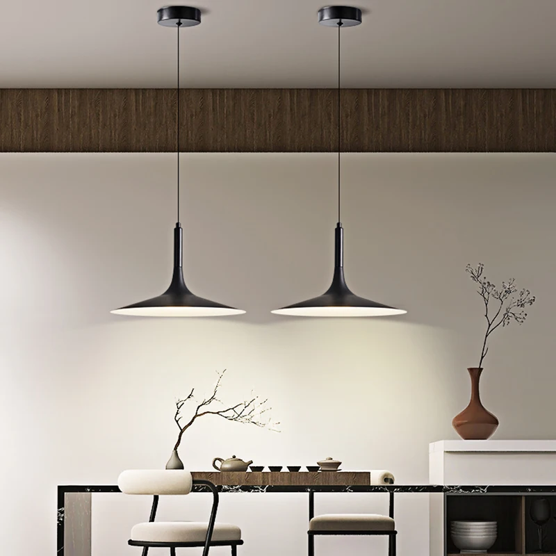 Imagem -03 - Horn Shape Pendant Lamps For Kitchen Island Living Room And Dining Table Hanging Chandelier Modern Led Light Indoor Decor Black 220v