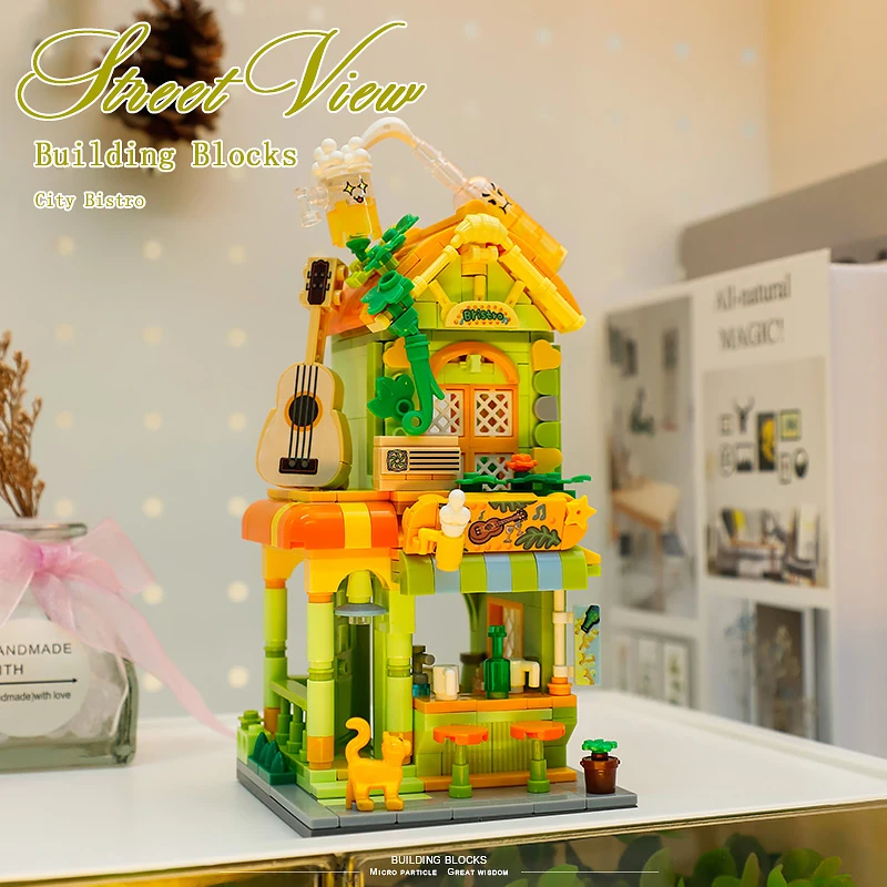 Mini Street View Building Blocks Macarons Candy shop Tarot House Bristro Models Decoration Assembly Bricks Gift Toy For Children