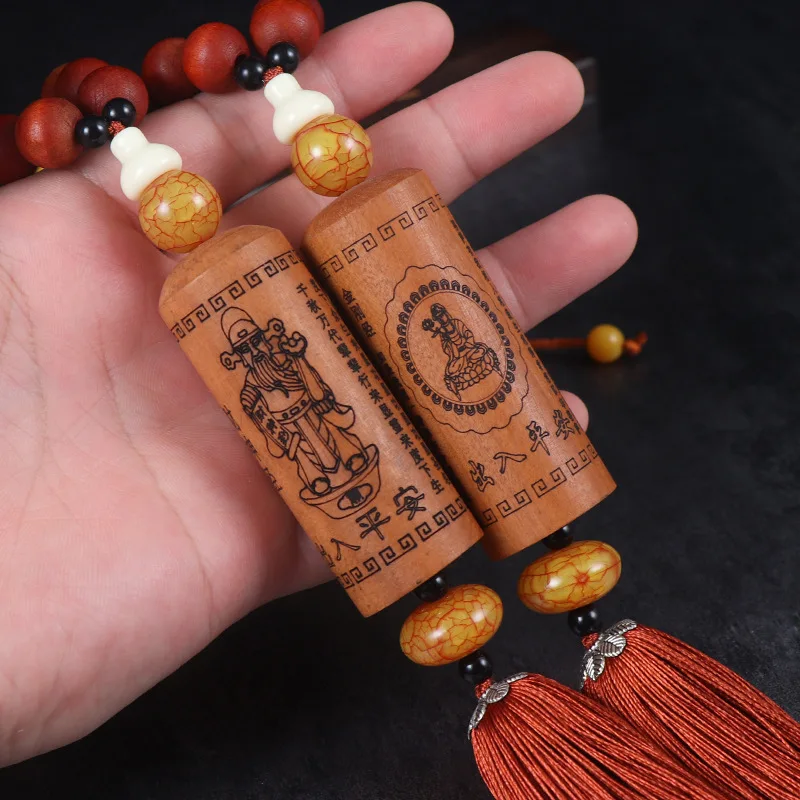 New Cylindrical Scripture Car Mounted Peach Wood Three-Dimensional Pendant Diamond Lengyan Mantra Heart Sutra