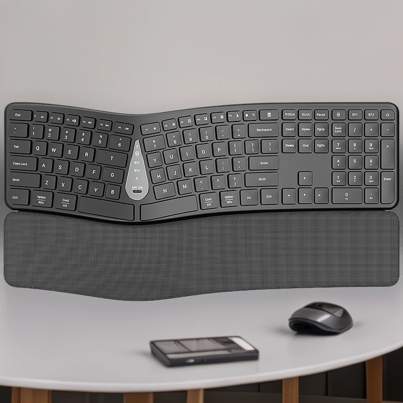 Bluetooth Ergonomic Keyboard Mouse Set Wrist Rest Tri Mode Rechargeable Silent Keys Full Size Wireless Combo Desktop Office