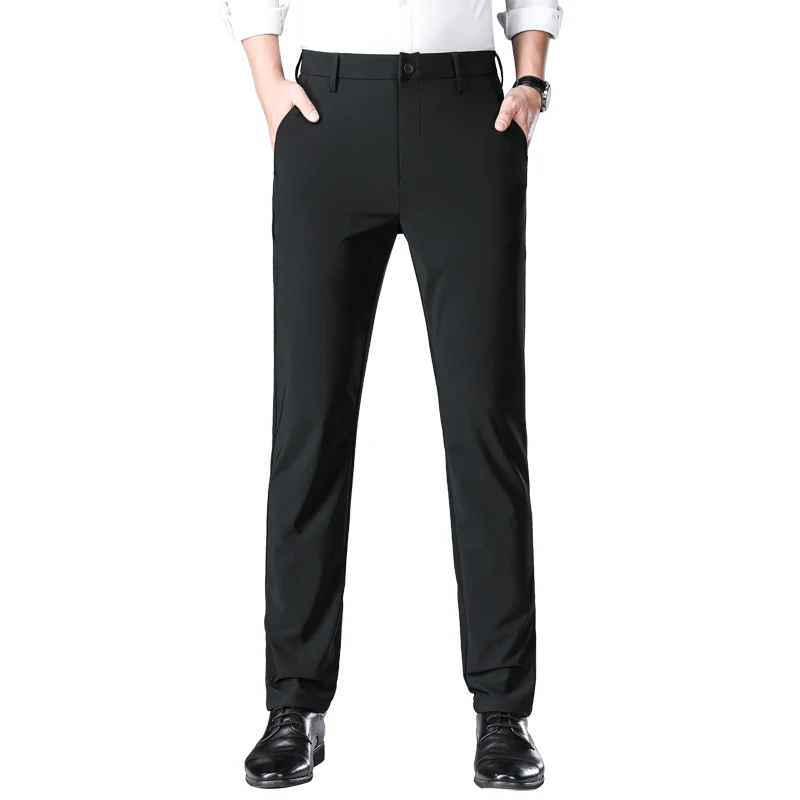 Pantalon décontracté anti-déformable pour homme, pantalon d'affaires pour homme d'âge moyen, mince, droit, polyvalent, simple, classique, mouillé, été