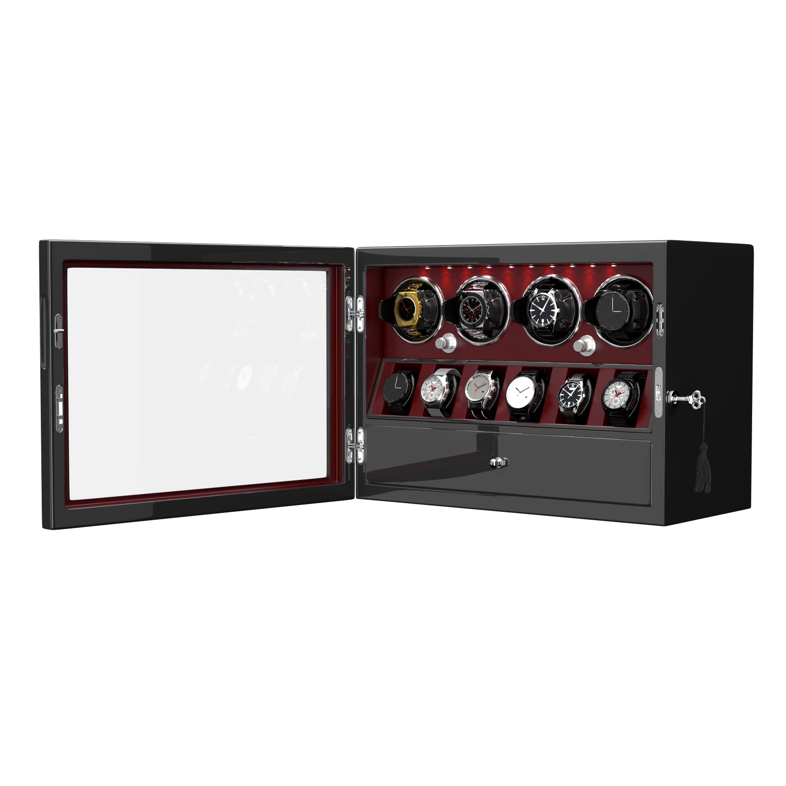 Winder jam tangan otomatis untuk jam tangan Rolex 4 slot dengan 6 kotak penyimpan jam tangan Mabuchi Motor senyap lampu LED