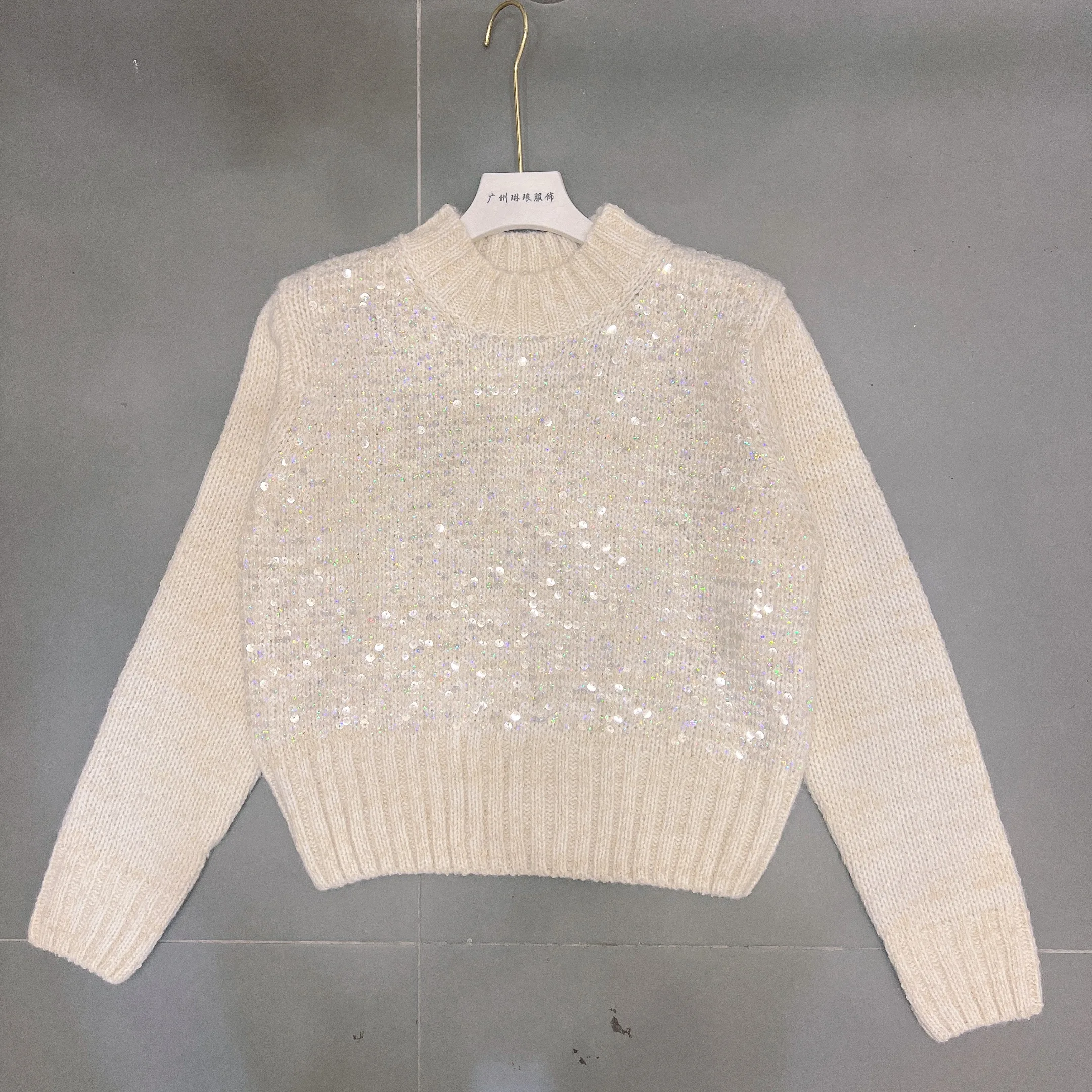 Fashion Sequins Sparkly Pullovers Classical Knitted Sweater Vintage Long Sleeve Streetwear Autumn Winter Elegant Soft Tops C45