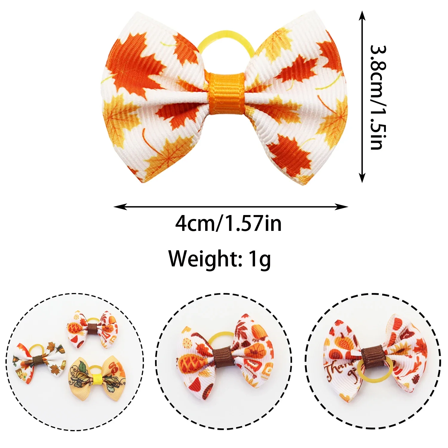 50/100Pcs Thanksgiving Dog Hair Bows Fall Pattern Puppy Pets Grooming Topknots With Rubber Bands Cute Cats Hair Accessories Bows