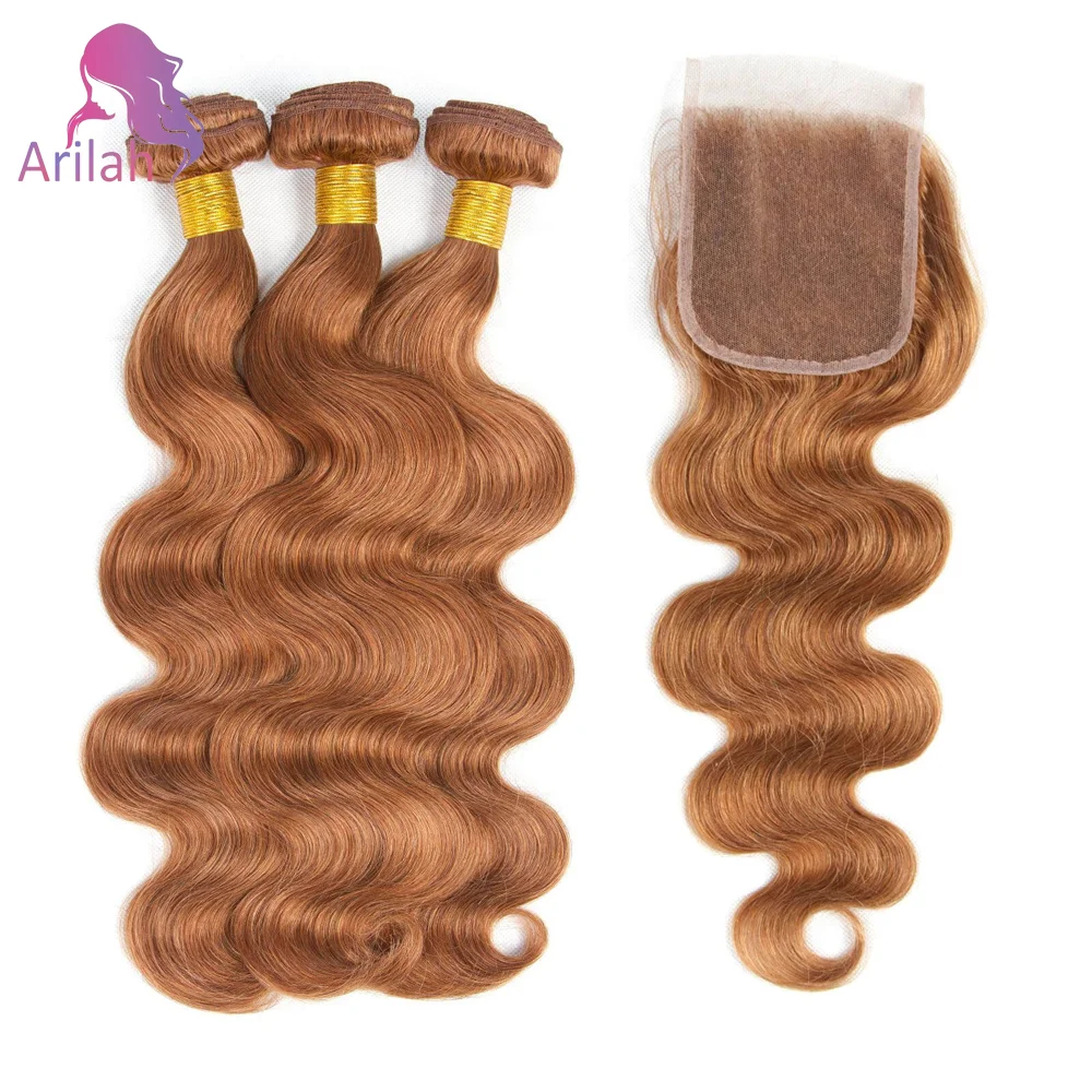 

12А # 30 пучков человеческих волос среднего каштанового цвета с объемной волной и кружевной застежкой 4x4, двойной уток, бразильские девственные волосы, полный конец, 100 г/шт.