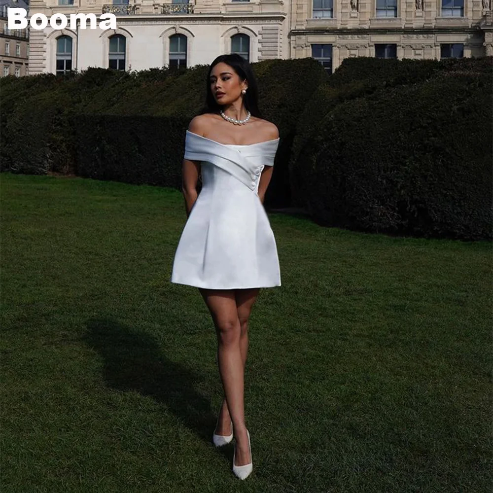 

Booma Simple A-Line Wedding Party Dresses Off Shoulder Pleats Brides Gowns for Women Prom Dress Cocktail Dresses Outfits