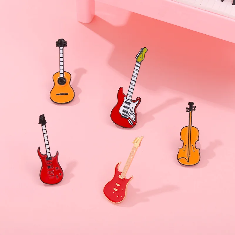 Customized metal badge brooch cartoon creative musical instrument electric guitar violin ukulele shaped drip