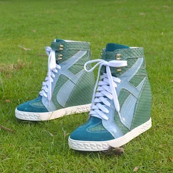 Newest women casual shoes buckle strap hollow out wedges height increased shoes hot selling patchwork flock shoes women