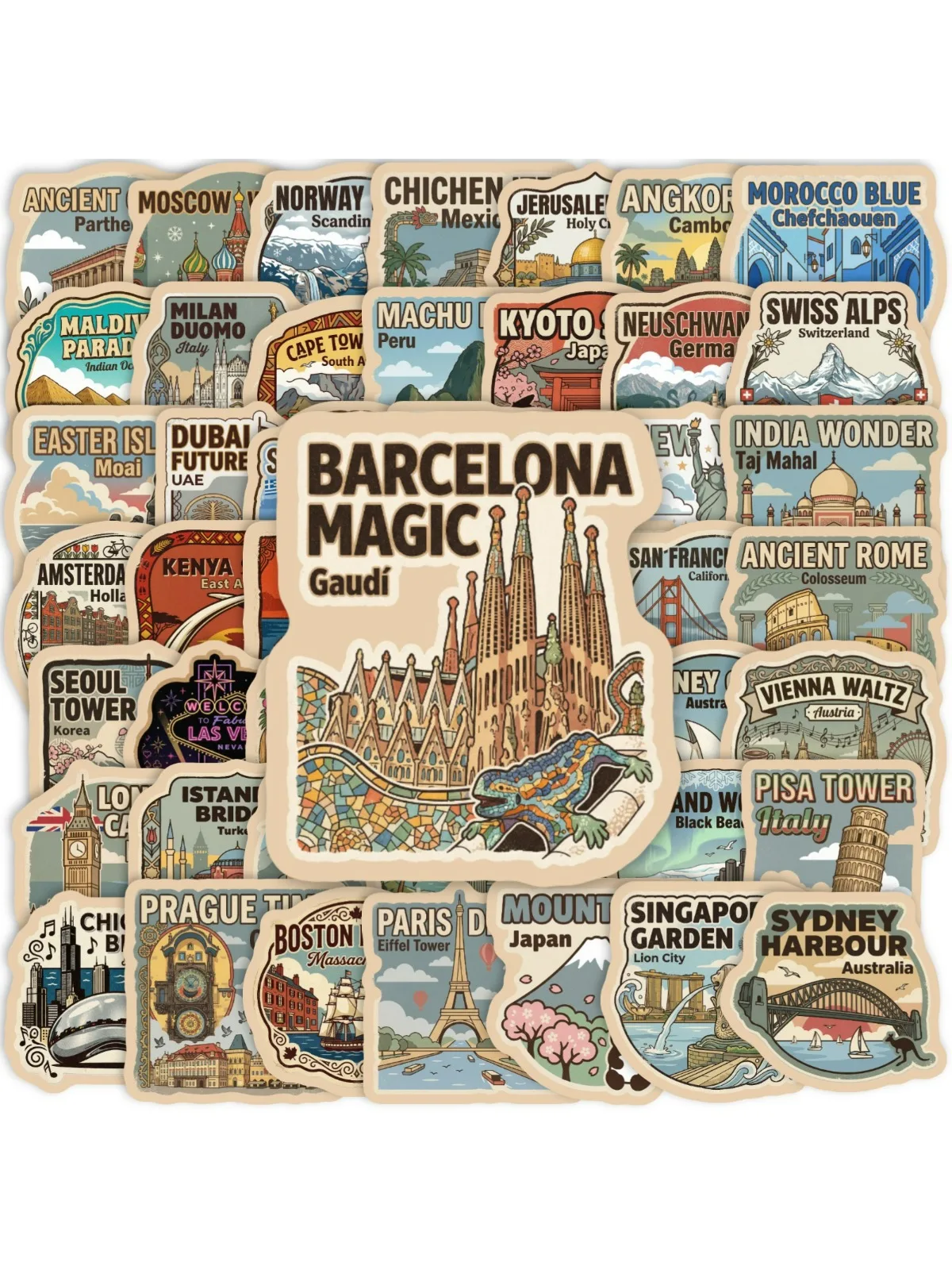 AliExpress NONE 50PCS Vintage Famous Landmarks Building Stickers for Laptop Bike Phone Luggage Suitcases Retro Stickers Waterproof Vinyl Decals