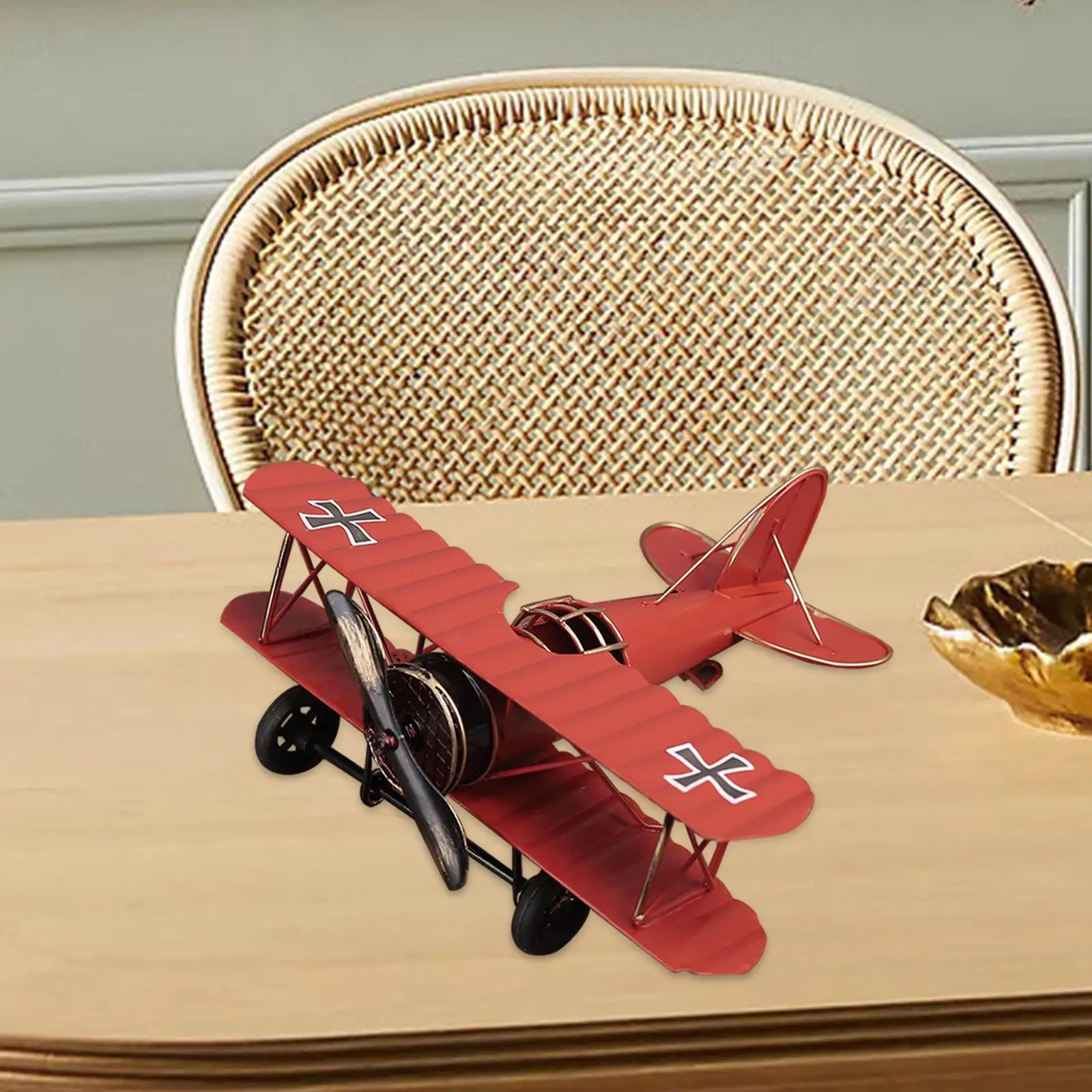 Vintage Airplane Model Metal Decorative Photo Props Sculpture Handicraft Plane for Desktop Office Shelf Souvenir Decoration