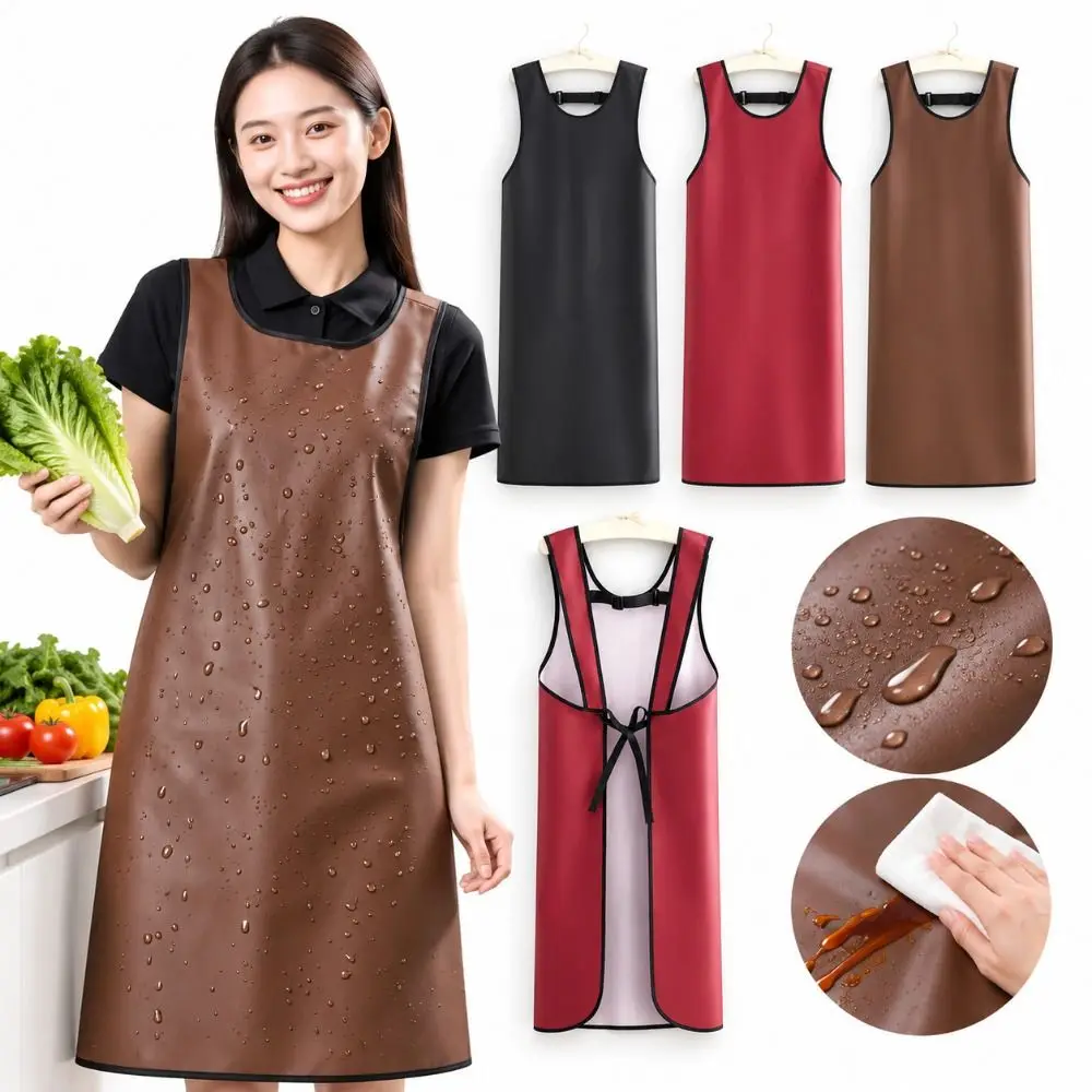 New PU Kitchen Apron Waterproof Sleeveless Cooking Apron Easy Clean Bib Apron Food Service