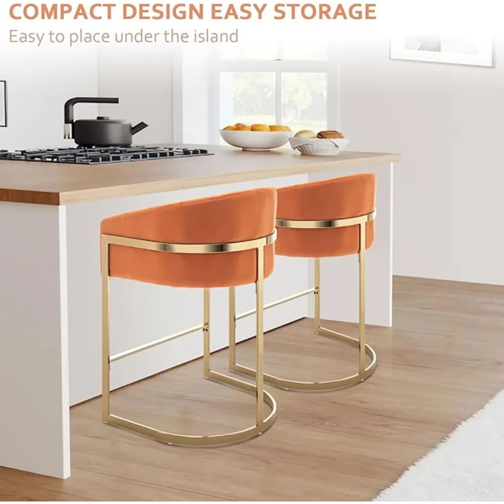 مقاعد بارتفاع مضادة مخملية ذهبية فاخرة (قطعتان) - مقاعد أسطوانية حديثة بارتفاع 27 بوصة مع ظهر مريح #5