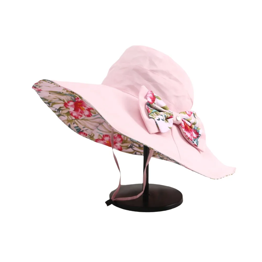 

UV Protection Floral Collapsible Sunhat Bowknot Double Side Wear Sun Protection Cap Beach Breathable Fisherman Hats Holiday
