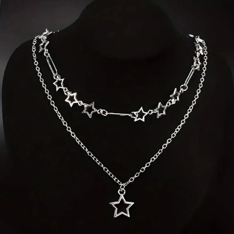 Personalized Punk Style Hollowed Out Stars Chain Double Layer Necklace Ladies Y2k Fashion Trend Holiday Party Accessories Gifts