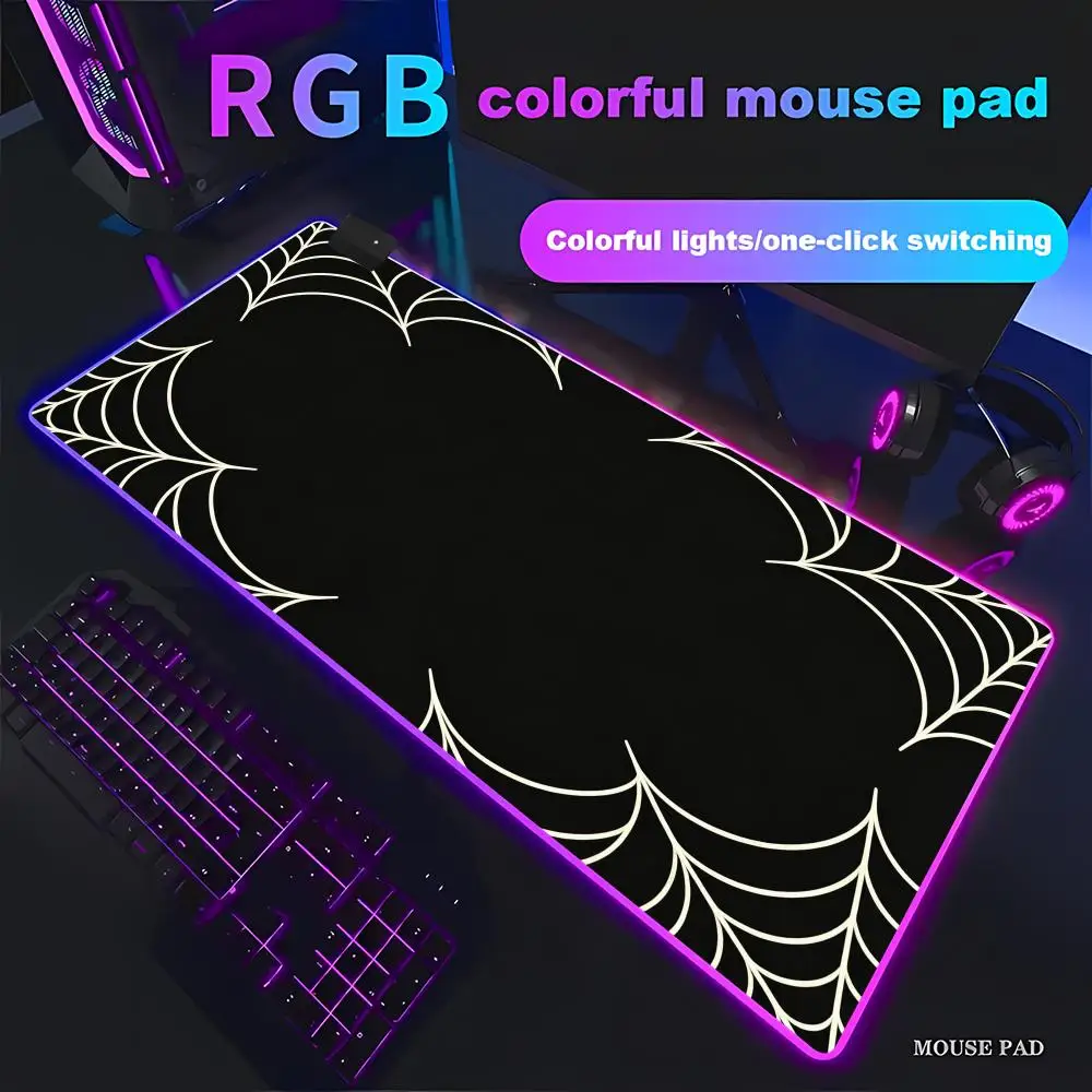 HYBXAXC Black Spider Web Mouse Pad Office Laptop Keyboard Decoration RGB Gaming Mouse HD Gamer LED Light  PC Computer Non-slip
