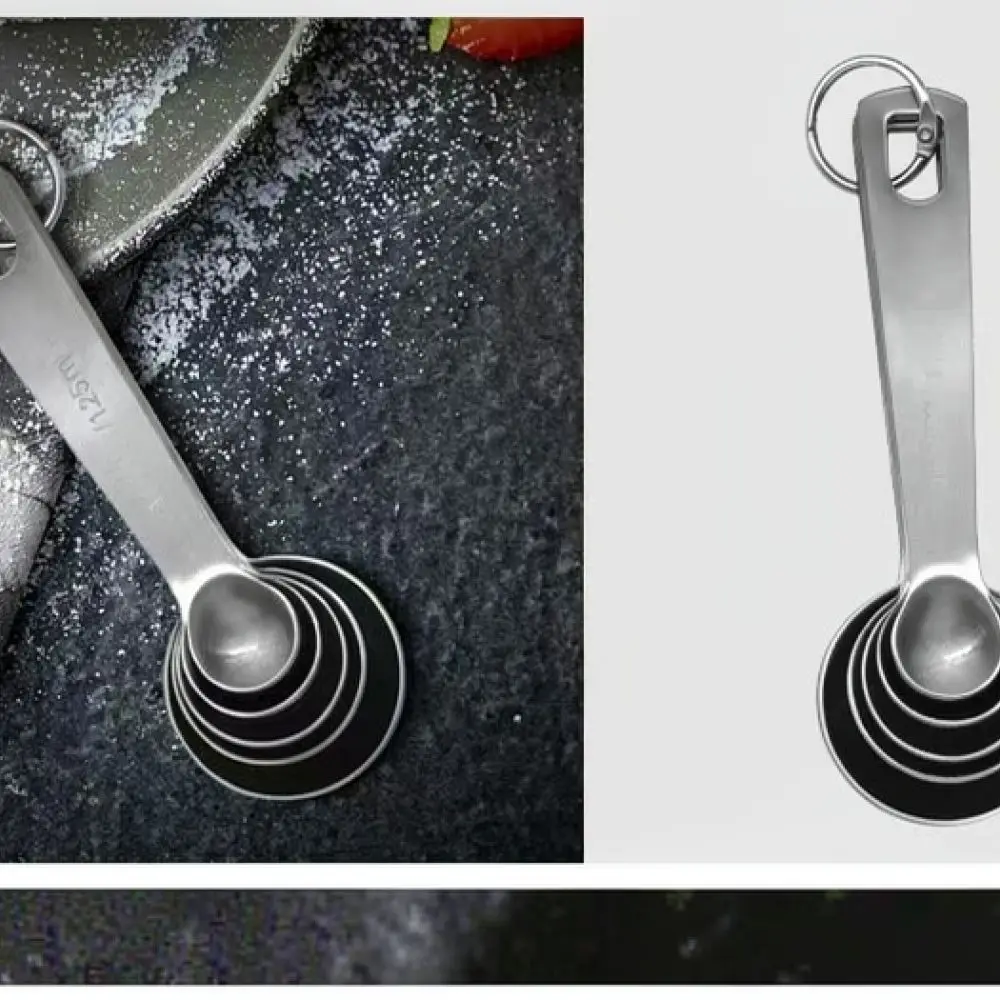 Accurate Stainless Steel Measuring Spoons Set Round Kitchen Baking Tools Cooking Seasoning Precise Scale Spoon