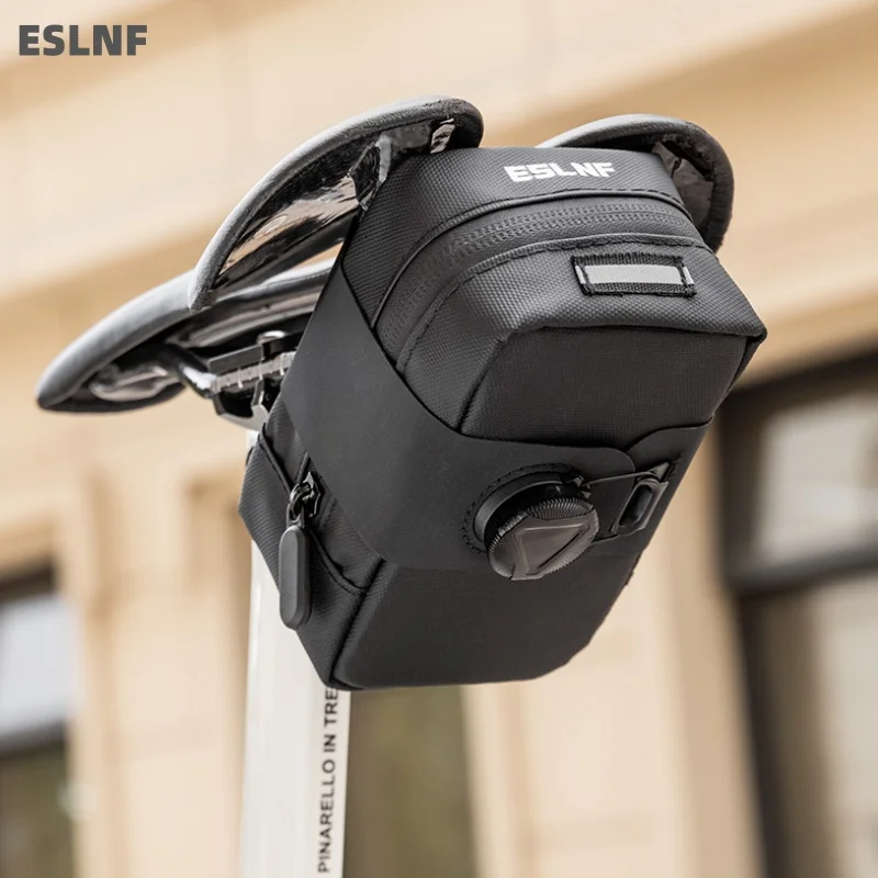 ESLNF Bike Saddle Bag Waterproof Rotating Lock Buckle Bicycle Tail Bag Quick Release Anti-Shake Lightweight Pouch MTB Road Bike