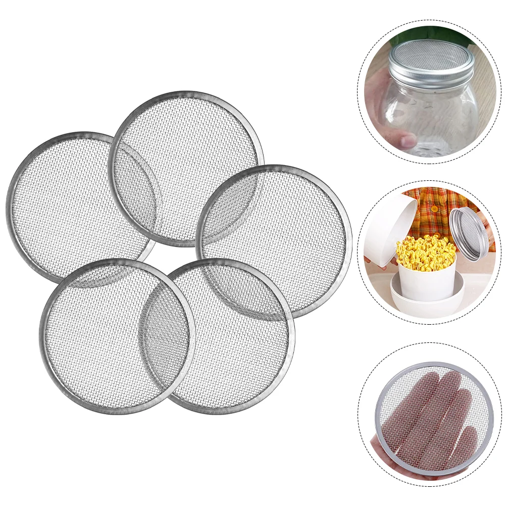 

5 Pcs Sprouts Lid Mason Jar Screen Drain Lids Mesh Can Covers Sprouting Jars with Bean Maker